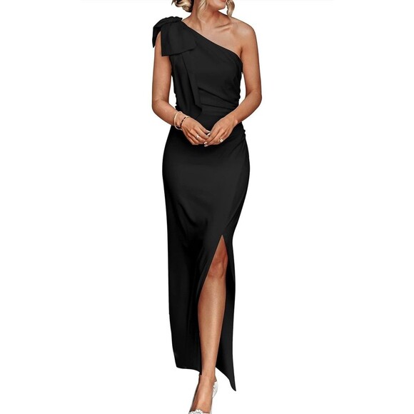 PRETTYGARDEN Women's Summer One Shoulder Long Formal Dresses Sleeveless Ruche... - Picture 1 of 6
